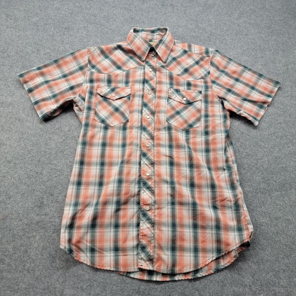 Wrangler Other - Wrangler Shirt Men's Med Orange Plaid Western Snap Short Sleeve Casual Cowboy